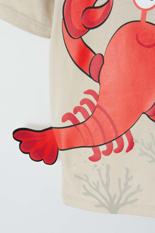 CAMISETA LITTLEMIC CAQUI ESTAMPADA EN FRENTE PARA NIÑO 2T A 5T