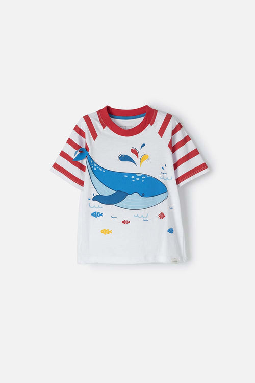 CAMISETA LITTLEMIC BLANCO Y ROJO MANGA CORTA PARA NIÑO 2T A 5T