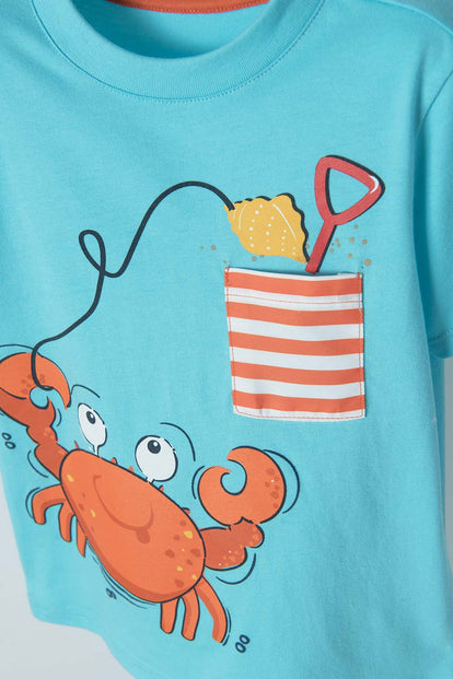  CAMISETA LITTLEMIC TURQUESA ESTAMPADA EN FRENTE PARA NIÑO 2T A 5T