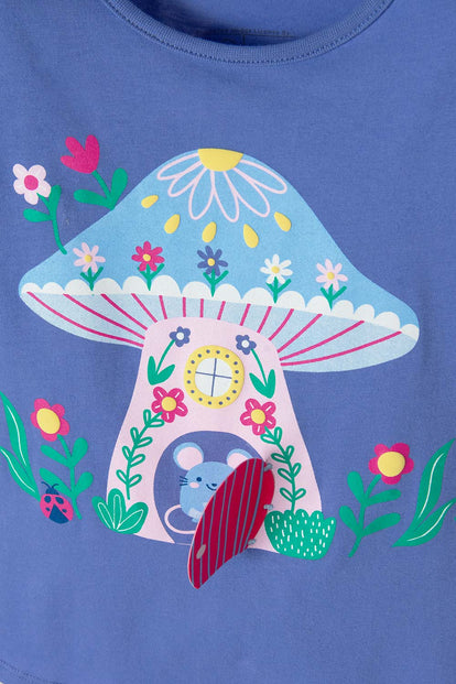 CAMISETA LITTLEMIC AZUL ESTAMPADA EN FRENTE PARA NIÑA 2T A 5T