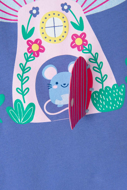 CAMISETA LITTLEMIC AZUL ESTAMPADA EN FRENTE PARA NIÑA 2T A 5T