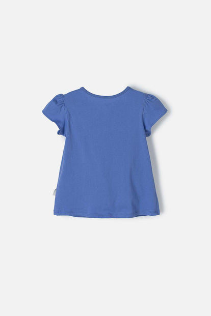 CAMISETA LITTLEMIC AZUL ESTAMPADA EN FRENTE PARA NIÑA 2T A 5T