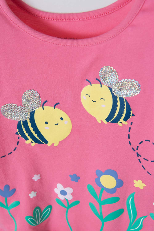 CAMISETA LITTLEMIC ROSADA MANGA CORTA PARA NIÑA 2T A 5T