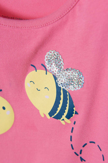 CAMISETA LITTLEMIC ROSADA MANGA CORTA PARA NIÑA 2T A 5T