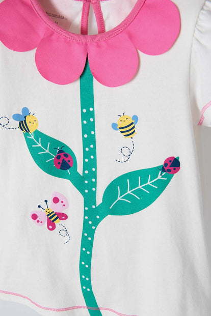 CAMISETA LITTLEMIC MARFIL CUELLO REDONDO PARA NIÑA 2T A 5T