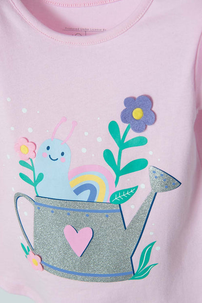 CAMISETA LITTLEMIC ROSADA CON ESTAMPADO EN FRENTE PARA NIÑA 2T A 5T
