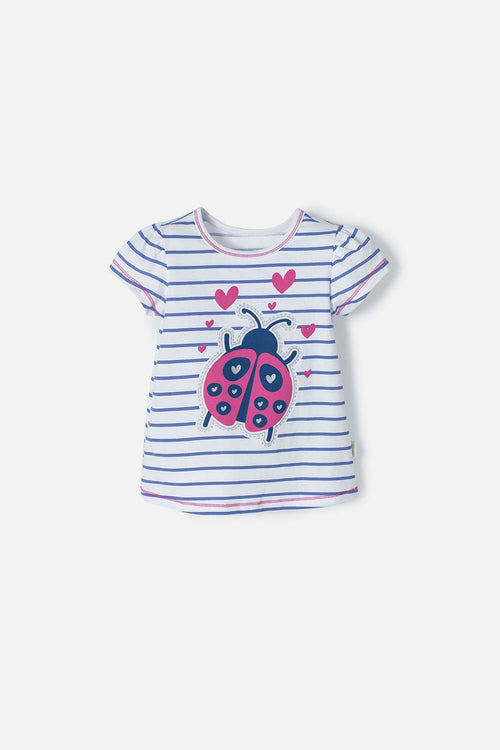 Card slide image -  CAMISETA LITTLEMIC BLANCA CON AZUL Y BRILLOS PARA NIÑA 2T A 5T