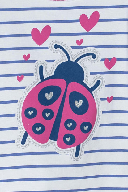 CAMISETA LITTLEMIC BLANCA CON AZUL Y BRILLOS PARA NIÑA 2T A 5T