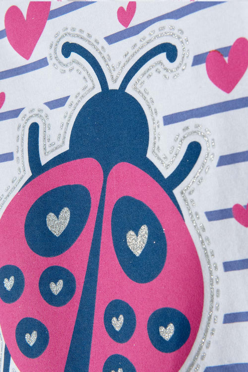 Card slide image -  CAMISETA LITTLEMIC BLANCA CON AZUL Y BRILLOS PARA NIÑA 2T A 5T