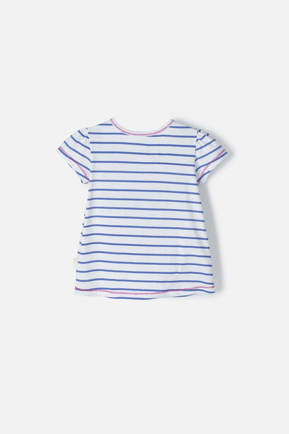 CAMISETA LITTLEMIC BLANCA CON AZUL Y BRILLOS PARA NIÑA 2T A 5T