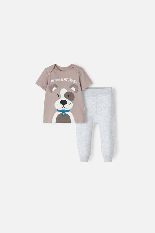 Card slide image -  CONJUNTO  DE LITTLEMIC CON PANTALÓN LARGO GRIS Y TAUPE PARA BEBÉ NIÑO