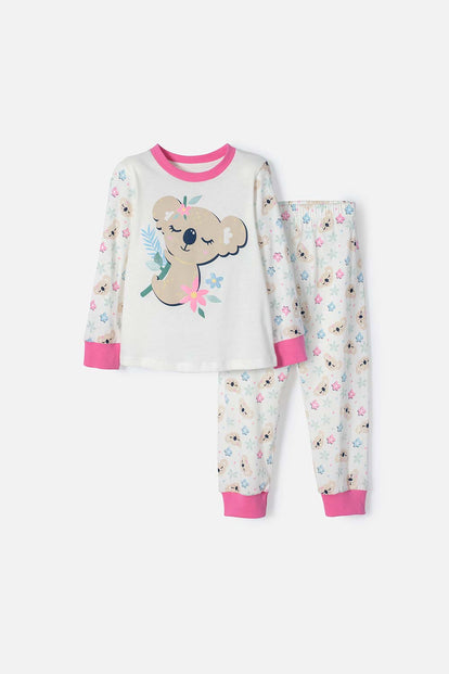 PIJAMA DE LITTLEMIC CON PANTALÓN LARGO MARFIL Y ROSADO PARA NIÑA 2T A 5T
