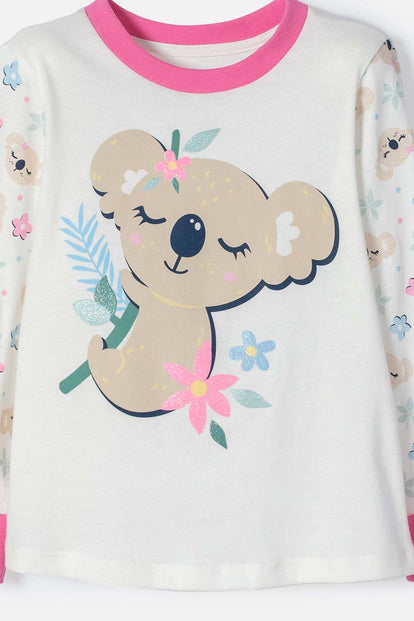 PIJAMA DE LITTLEMIC CON PANTALÓN LARGO MARFIL Y ROSADO PARA NIÑA 2T A 5T