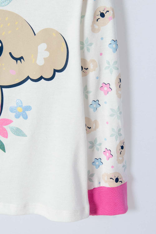 Card slide image -  PIJAMA DE LITTLEMIC CON PANTALÓN LARGO MARFIL Y ROSADO PARA NIÑA 2T A 5T