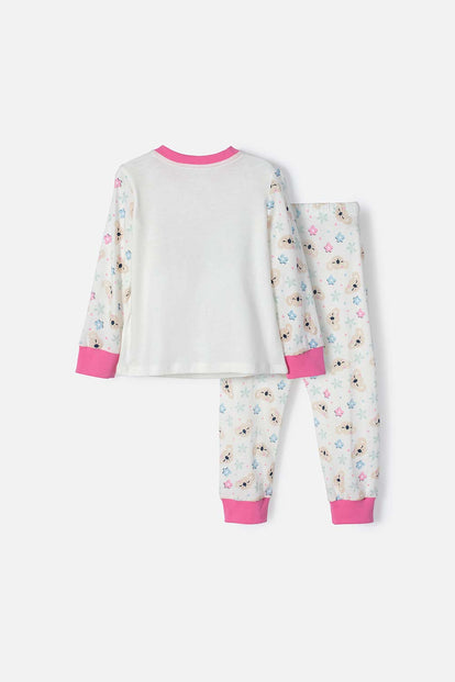 PIJAMA DE LITTLEMIC CON PANTALÓN LARGO MARFIL Y ROSADO PARA NIÑA 2T A 5T
