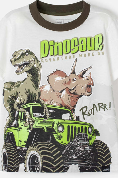  PIJAMA DE LITTLEMIC MANGA CORTA MARFIL Y VERDE PARA NIÑO 2T A 5T