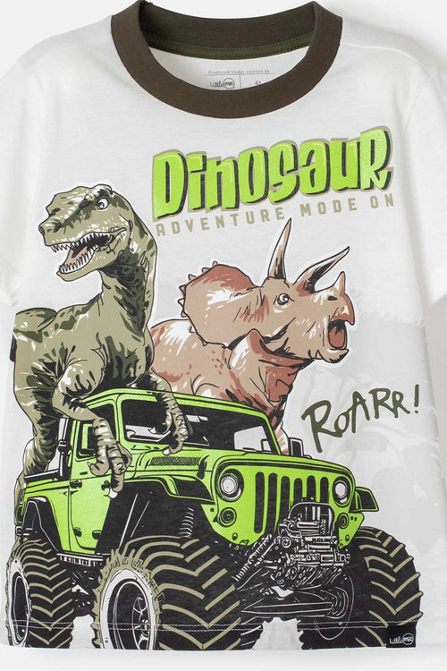 PIJAMA DE LITTLEMIC MANGA CORTA MARFIL Y VERDE PARA NIÑO 2T A 5T
