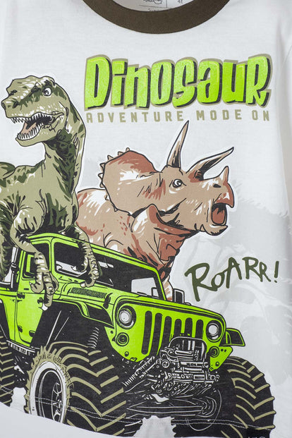 PIJAMA DE LITTLEMIC MANGA CORTA MARFIL Y VERDE PARA NIÑO 2T A 5T