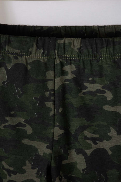 PIJAMA DE LITTLEMIC MANGA CORTA MARFIL Y VERDE PARA NIÑO 2T A 5T