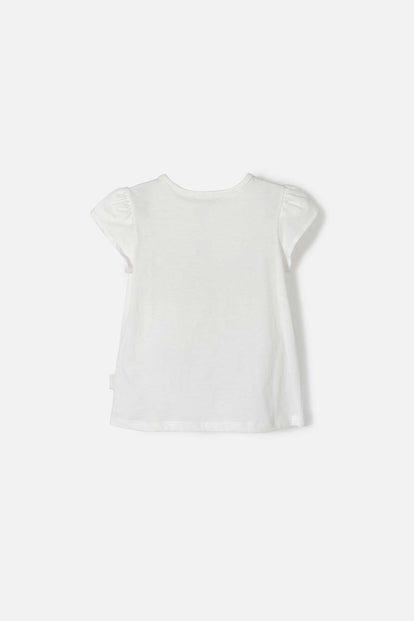 CAMISETA DE LITTLEMIC MANGA CORTA MARFIL PARA NIÑA 2T A 5T