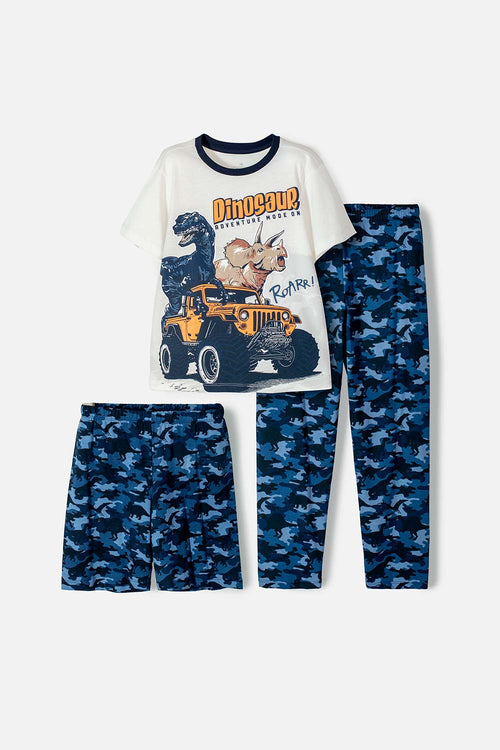 Card slide image -  PIJAMA DE MIC CON PANTALÓN LARGO AZUL Y MARFIL PARA NIÑO