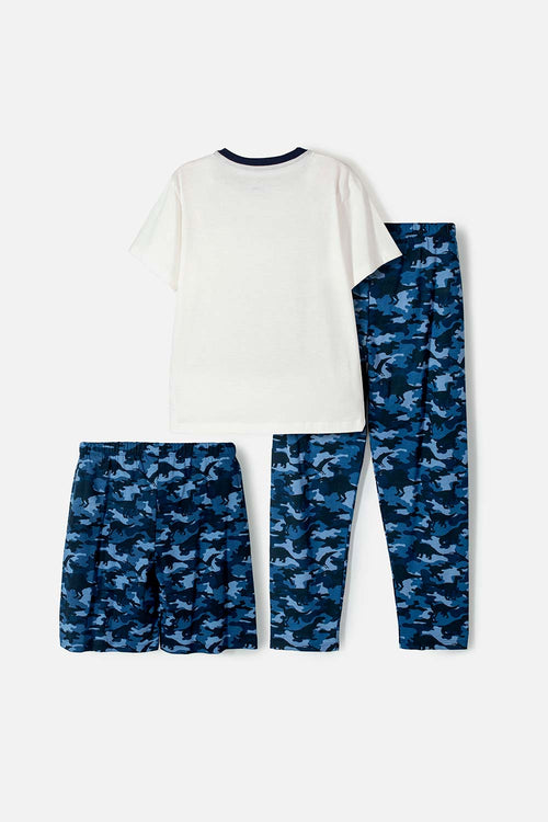 Card slide image -  PIJAMA DE MIC CON PANTALÓN LARGO AZUL Y MARFIL PARA NIÑO
