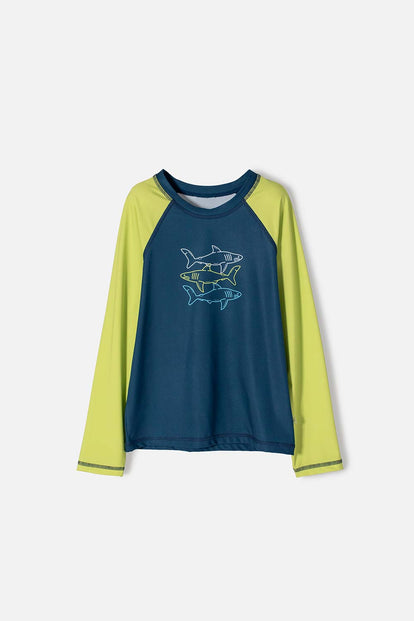CAMISETA DE BAÑO DE MIC AZUL Y VERDE PARA NIÑO