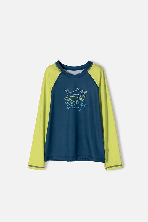 CAMISETA DE BAÑO DE MIC AZUL Y VERDE PARA NIÑO