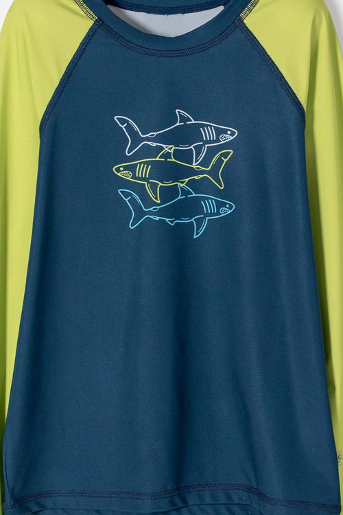 CAMISETA DE BAÑO DE MIC AZUL Y VERDE PARA NIÑO