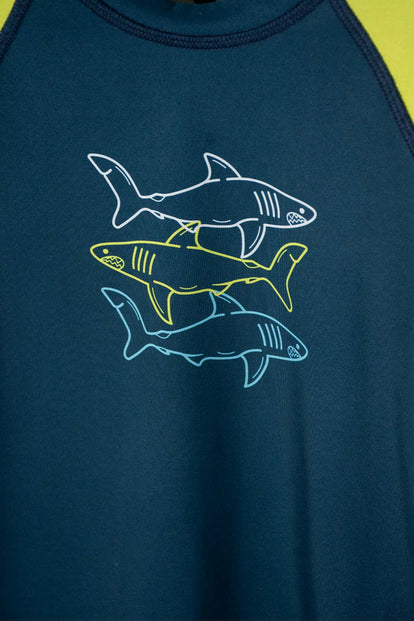 CAMISETA DE BAÑO DE MIC AZUL Y VERDE PARA NIÑO