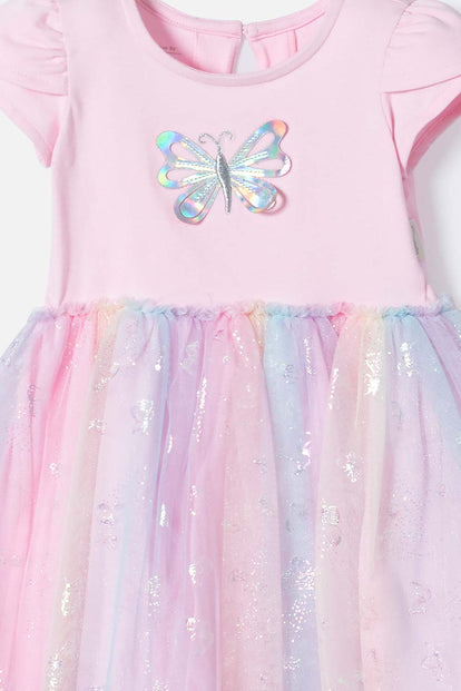  VESTIDO DE LITTLEMIC MANGA CORTA ROSADO PARA BEBÉ NIÑA