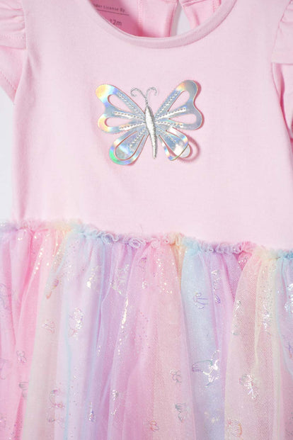  VESTIDO DE LITTLEMIC MANGA CORTA ROSADO PARA BEBÉ NIÑA