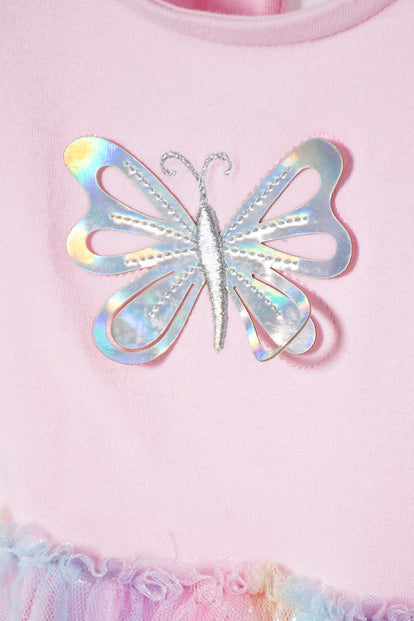  VESTIDO DE LITTLEMIC MANGA CORTA ROSADO PARA BEBÉ NIÑA