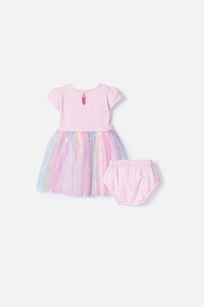  VESTIDO DE LITTLEMIC MANGA CORTA ROSADO PARA BEBÉ NIÑA