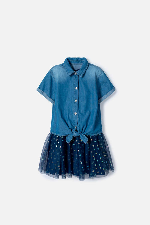 VESTIDO DE MIC CON FALDA EN TULL AZUL PARA NIÑA