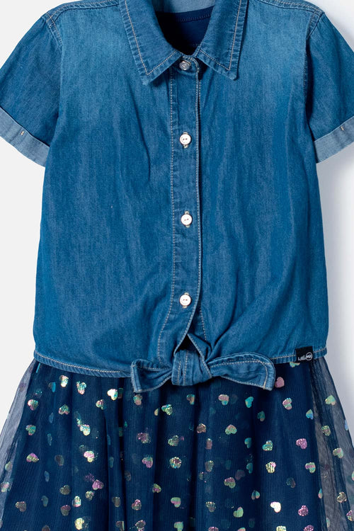 VESTIDO DE LITTLEMIC CON TULL AZUL PARA NIÑA 2T A 5T