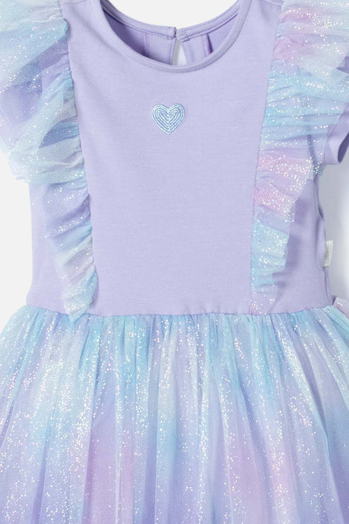 VESTIDO DE LITTLEMIC MANGA CORTA LILA PARA NIÑA 2T A 6T