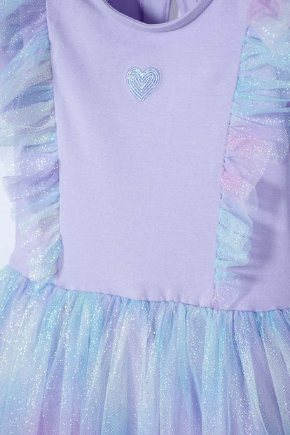 VESTIDO DE LITTLEMIC MANGA CORTA LILA PARA NIÑA 2T A 6T