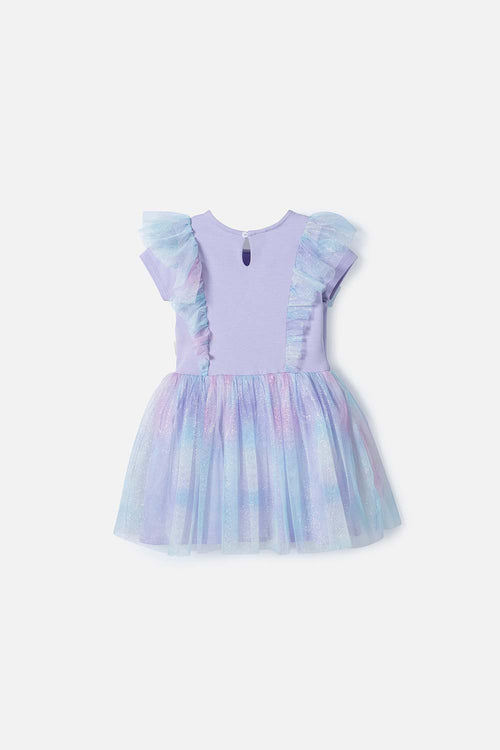 VESTIDO DE LITTLEMIC MANGA CORTA LILA PARA NIÑA 2T A 6T