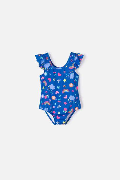 VESTIDO DE BAÑO DE LITTLEMIC AZUL PARA NIÑA 2T A 5T