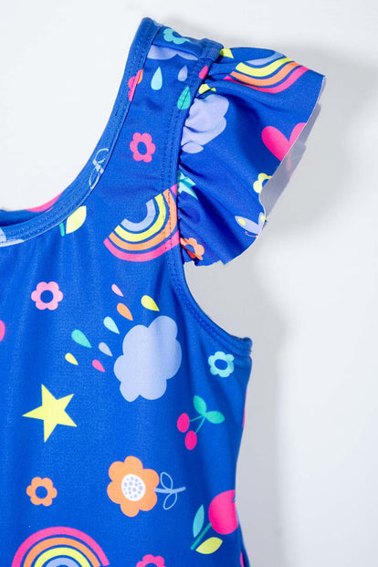 VESTIDO DE BAÑO DE LITTLEMIC AZUL PARA NIÑA 2T A 5T