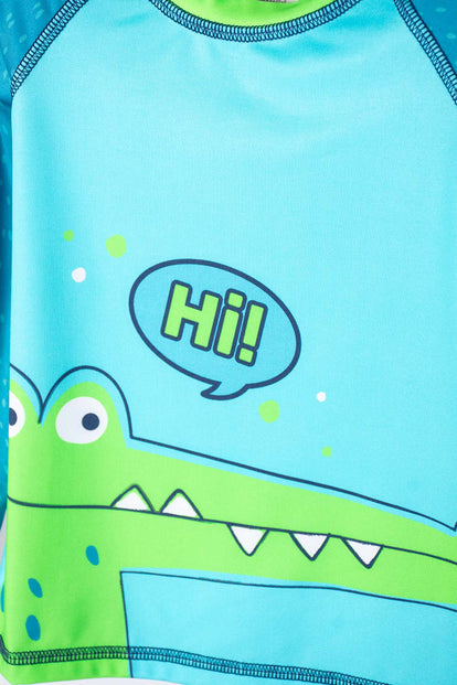 CONJUNTO DE BAÑO DE LITTLEMIC MANGA LARGA VERDE PARA NIÑO 2T A 5T