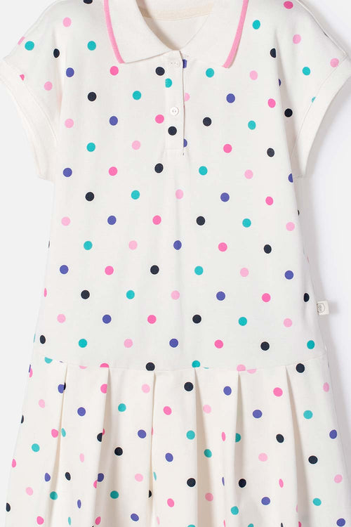 Card slide image -  VESTIDO MIC MARFIL CORTO TIPO POLO PARA NIÑA