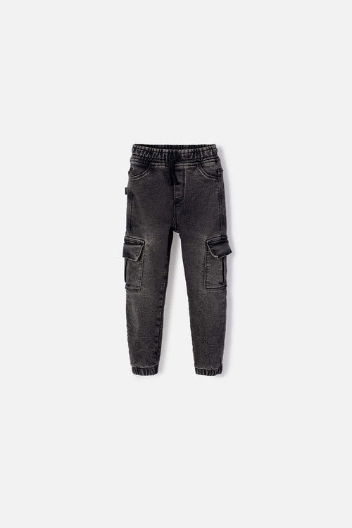 JOGGER DE LITTLEMIC CON BOLSILLOS NEGRO PARA NIÑO 2T A 5T