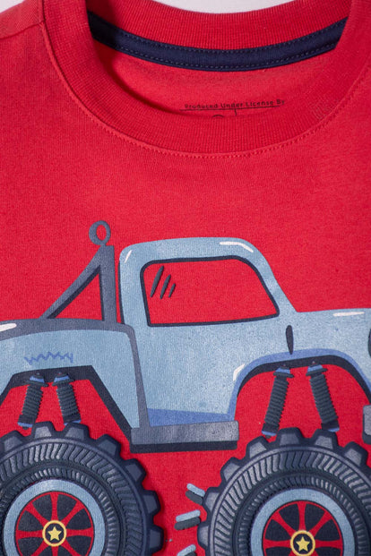  CAMISETA LITTLEMIC ROJA ESTAMPADA EN FRENTE PARA NIÑO 2T A 5T
