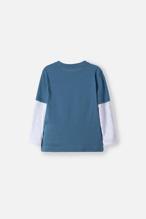 Card slide image -  CAMISETA LITTLEMIC AZUL Y GRIS ESTAMPADA EN FRENTE PARA NIÑO 2T A 5T