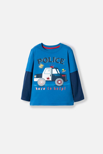  CAMISETA LITTLEMIC AZUL MANGA LARGA PARA NIÑO 2T A 5T