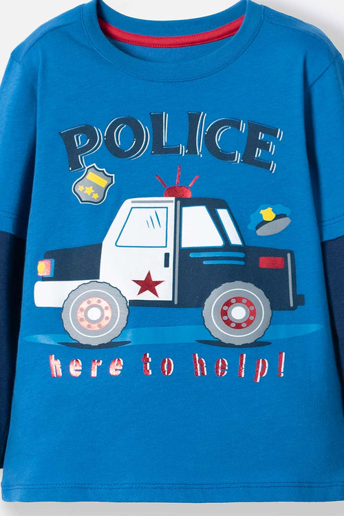 Card slide image -  CAMISETA LITTLEMIC AZUL MANGA LARGA PARA NIÑO 2T A 5T