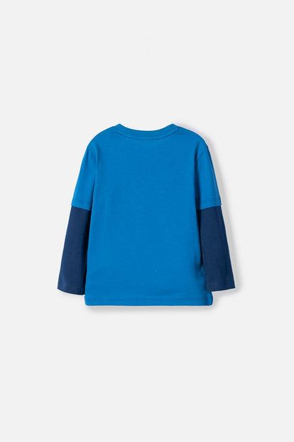 CAMISETA LITTLEMIC AZUL MANGA LARGA PARA NIÑO 2T A 5T