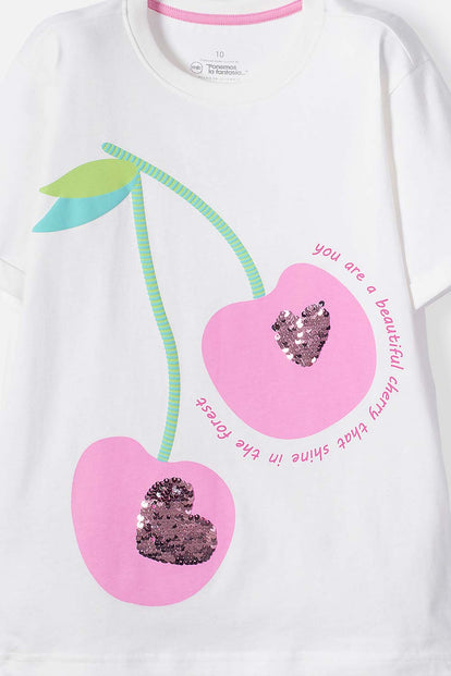 CAMISETA DE MIC MANGA CORTA MARFIL PARA NIÑA